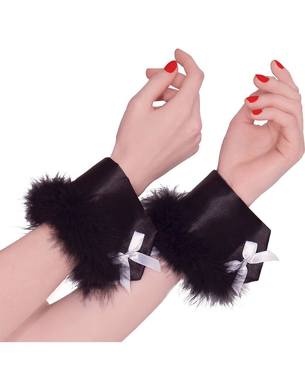 Black Bunny Feather Wrist Cuffs