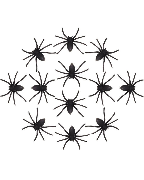 Black Plastic Spiders Pack of 12