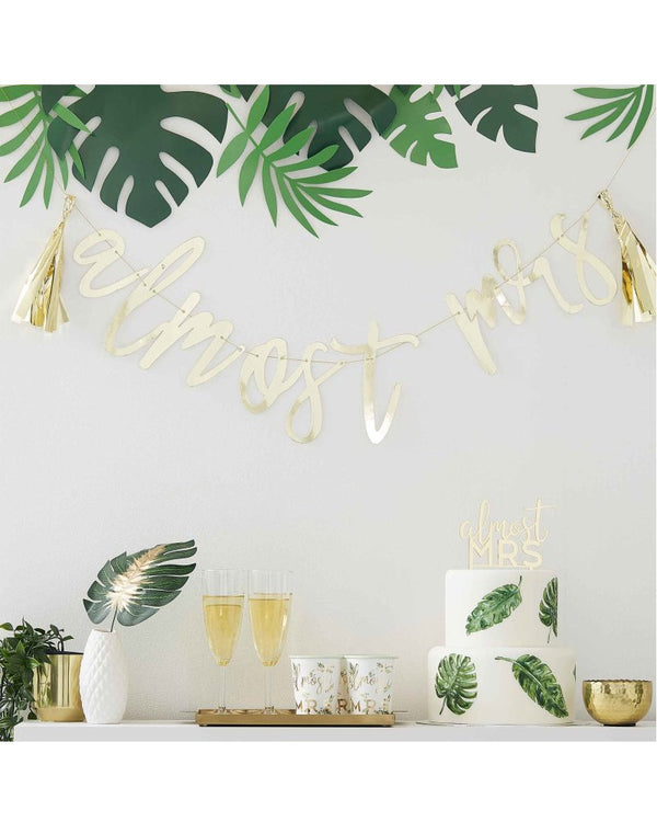 Botanical Hen Party Gold Almost Mrs Scripted Bunting