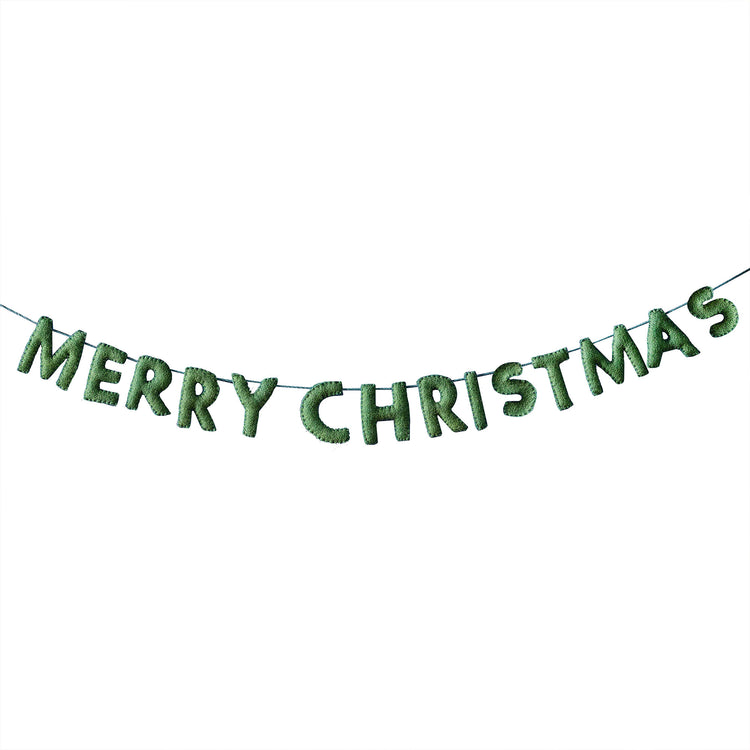 Merry & Bright Green Felt Merry Christmas Bunting