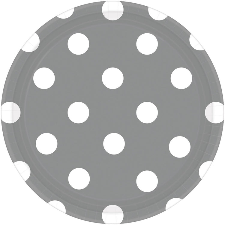 Dots 23cm Round Plates Silver Pack of 8