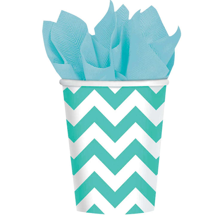 Robins Egg Blue Chevron 266ml Cups Pack of 8