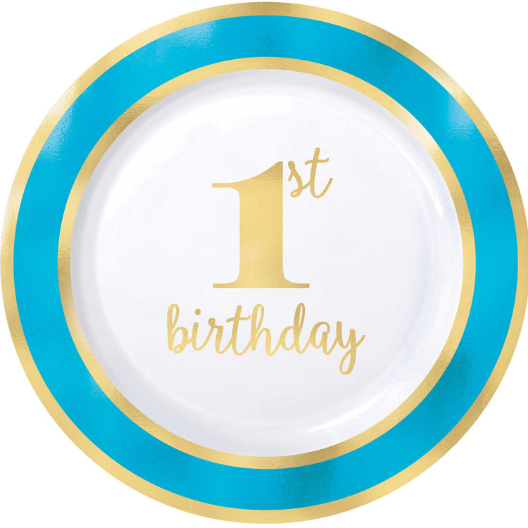 1st Birthday Blue 19cm Round Plates Pack of 10