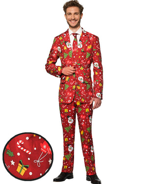 Light Up Red Christmas Icons Mens Suitmeister