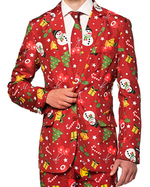 Light Up Red Christmas Icons Mens Suitmeister