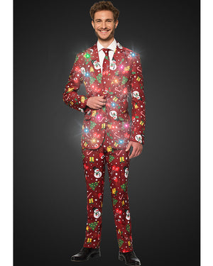 Light Up Red Christmas Icons Mens Suitmeister