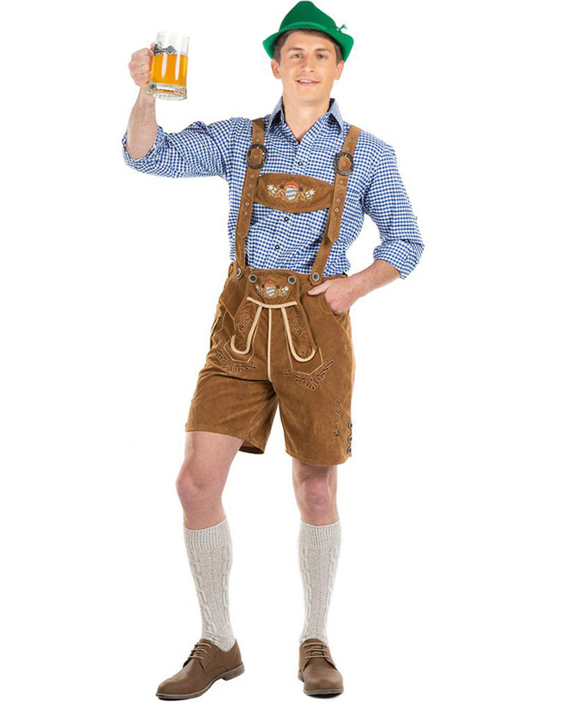 Oskar Deluxe Tan Lederhosen Mens Costume