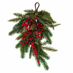 Christmas Velvet Luxe Foliage Door Swag with Berries