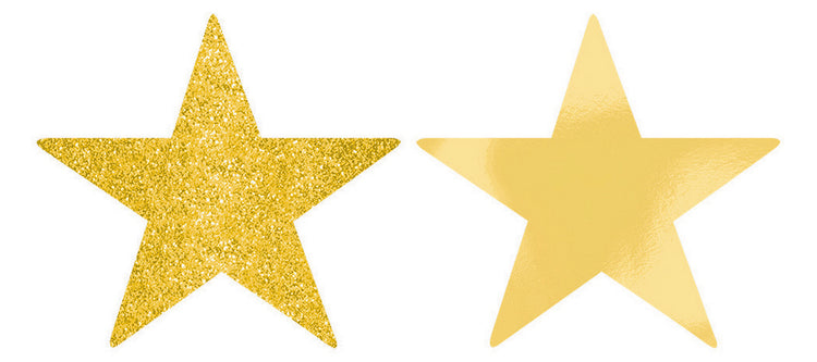 Solid Star Cutouts Foil & Glitter -  Gold Pack of 5