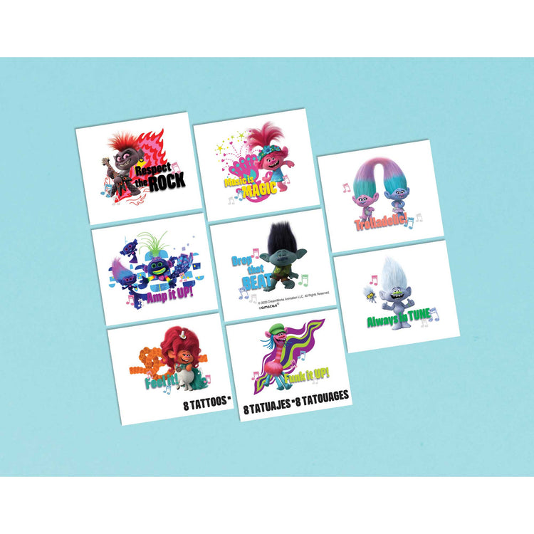 Trolls World Tour Metallic Tattoos Pack of 8