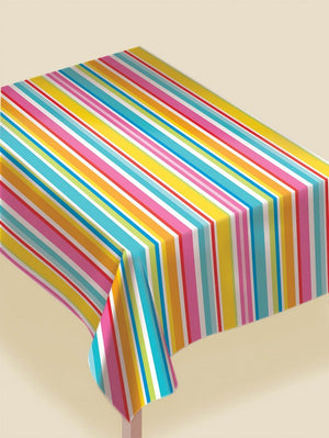 Multi Stripe Border Flannel-Backed Vinyl Tablecover - Oblong