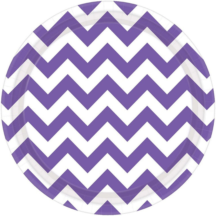 Chevron 23cm Round Plates New Purple Pack of 8