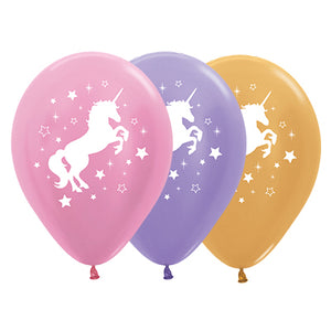 Sempertex 30cm Unicorn Sparkles & Stars Satin Pearl Pink, Lilac & Metallic Gold Latex Balloons, 25PK Pack of 25