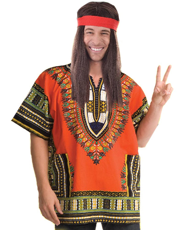 60s Dashiki Shirt Orange Mens Costume