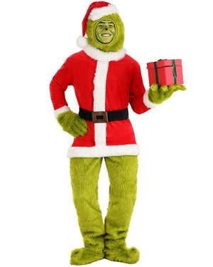 Dr Seuss The Grinch Santa Open Face Adult Christmas Costume