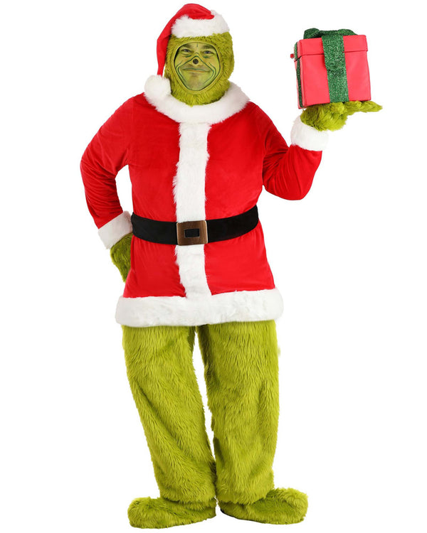 Dr Seuss The Grinch Santa Open Face Adult Plus Size Christmas Costume