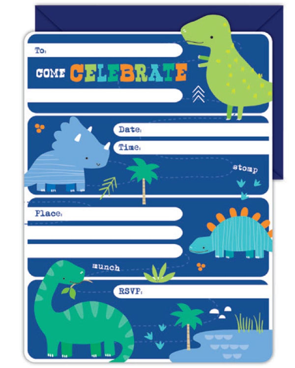 Dino Party Invitation and Envelope Pack of 16