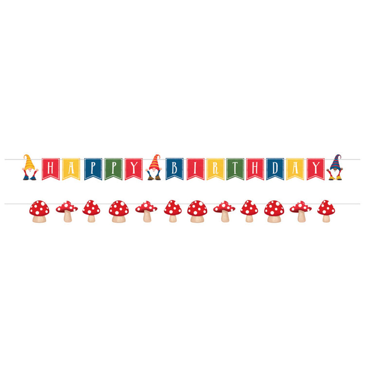 Party Gnomes Shaped String Banner Happy Birthday 12cm x 2.4m Pack of 2