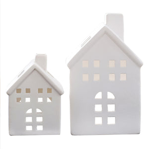 White Christmas White Ceramic House Tealight Holders