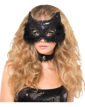 Fancy Black Cat Marabou Feathered Mask