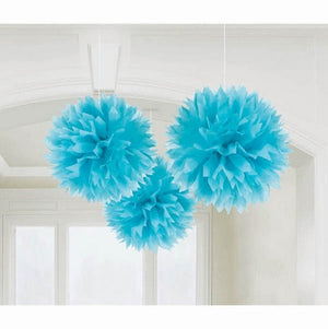 Blue Fluffy Hanging Decorations Pack of 3