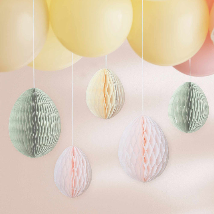 Hey Bunny Pastel Honeycomb Hanging Easter Egg Decorations