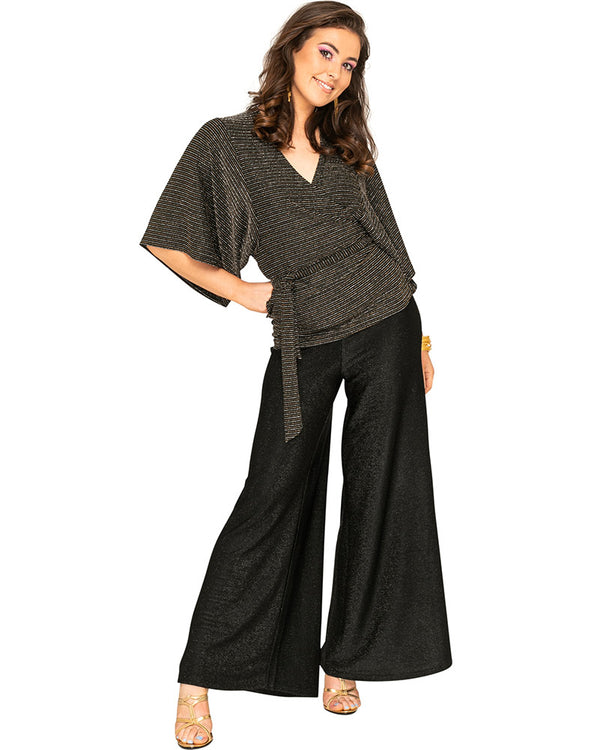 Funky Black Sparkle 70s Womens Palazzo Pants