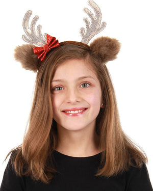 Christmas Glitter Reindeer Bow Headband