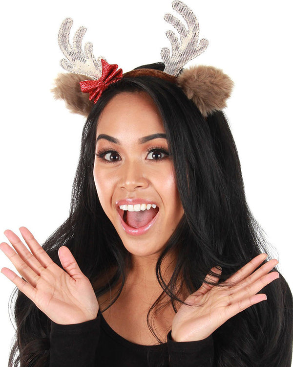 Christmas Glitter Reindeer Bow Headband