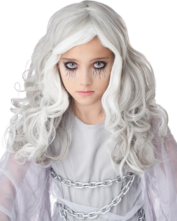 Glow in the Dark Ghost Long Grey Kids Wig