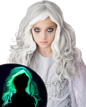 Glow in the Dark Ghost Long Grey Kids Wig