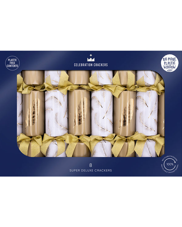 Gold Feather Christmas Crackers Pack of 8