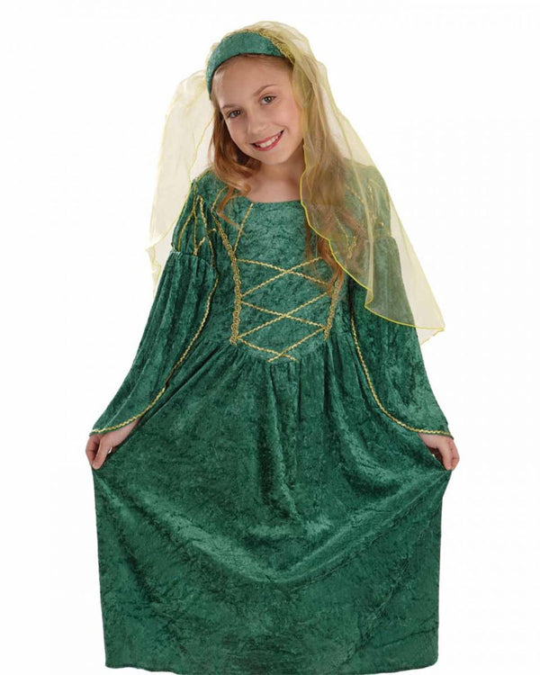 Green Medieval Princess Girls Costume