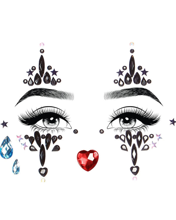 Harlequin Black Adhesive Face Jewels Sticker