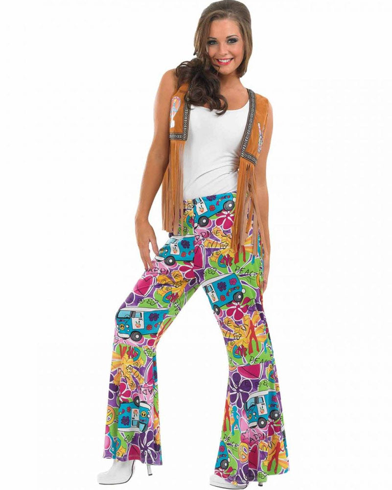 60s Hippie Patterned Flares Womens Costume