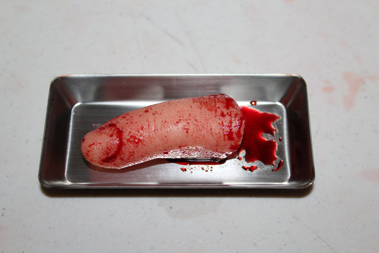 Severed Finger Prop on Medical Metal Tray