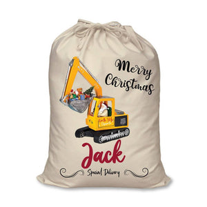 Yellow Crane with Gifts Personalised Santa Sack