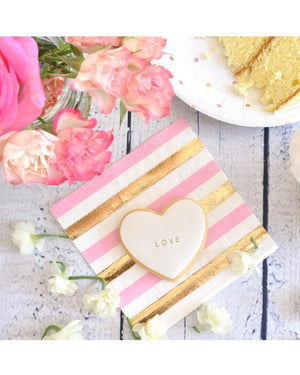 Gold and Pink Stripe and Dots 17cm Lunch Napkins Pack of 20