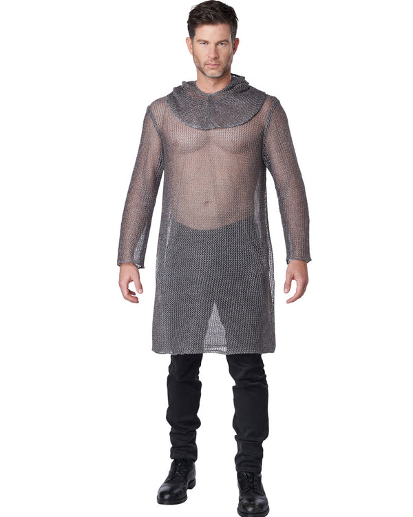 Metallic Knit Chainmail Tunic and Cowl Adult Costume