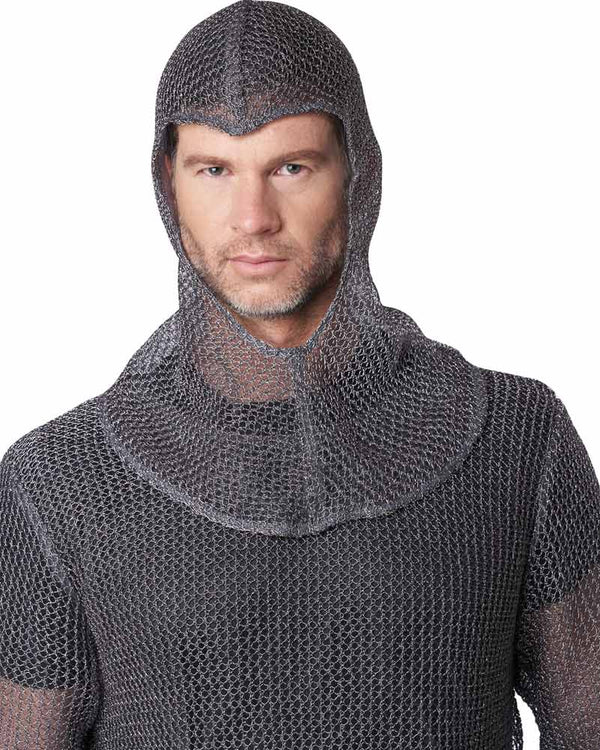 Metallic Knit Chainmail Tunic and Cowl Adult Costume