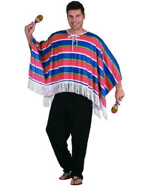 Mexican Red and Blue Poncho Mens Costume