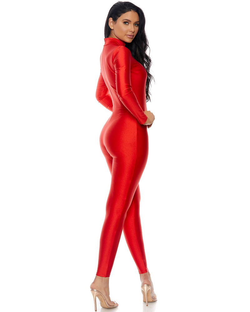 Mock Neck Red Jumpsuit Womens Costume