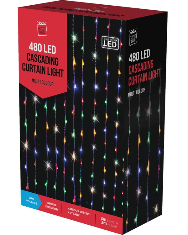 Multi Coloured Cascading Curtain LED Lights 3m