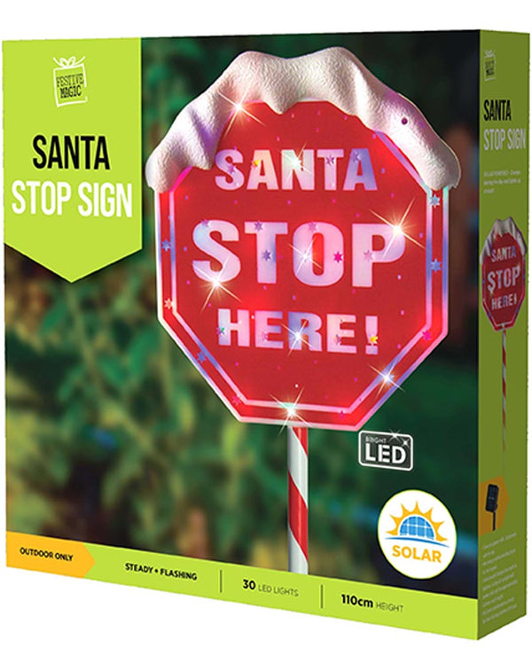 Christmas Multi-Coloured Solar Santa Stop Here Sign 1.1m