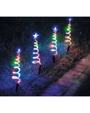 Solar Mesh Spiral Tree Multi-Coloured Christmas LED Path Lights Pack of 4