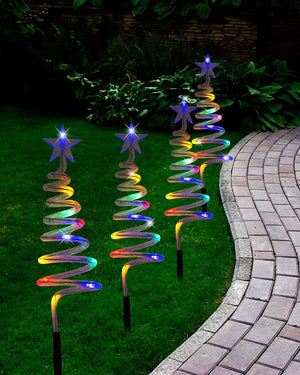 Solar Mesh Spiral Tree Multi-Coloured Christmas LED Path Lights Pack of 4