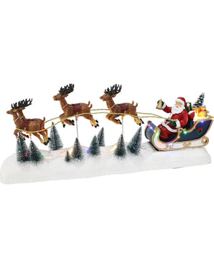 Musical Santa Sleigh 6 Deers Christmas LED Flash 58cm