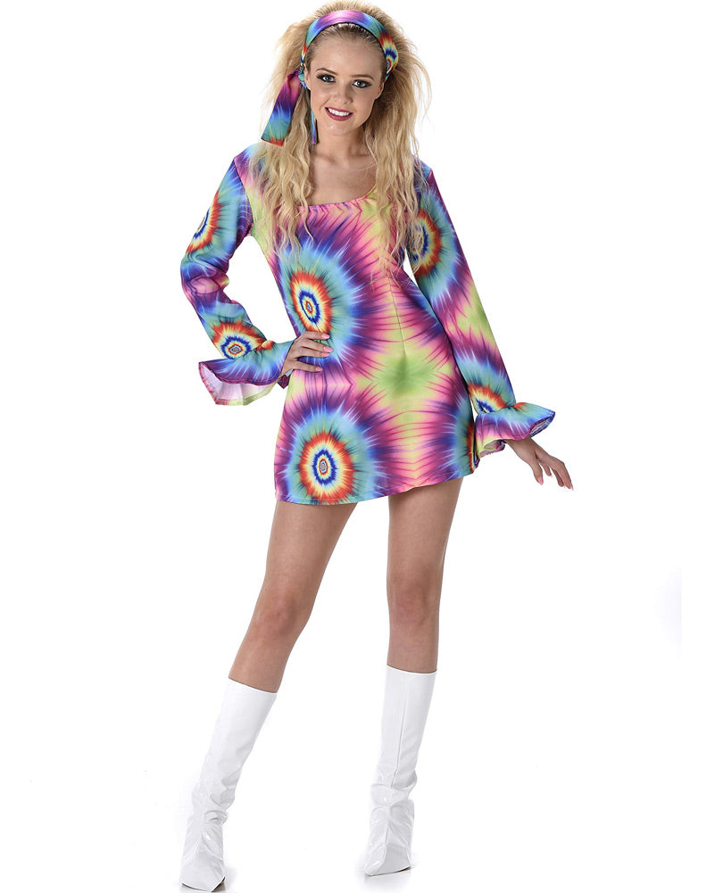 70s Neon Tie Dye Dress Womens Costume