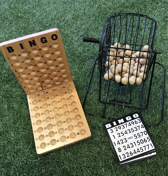 Bingo 75 Player Set With Metal Cage and Wooden Scoreboard