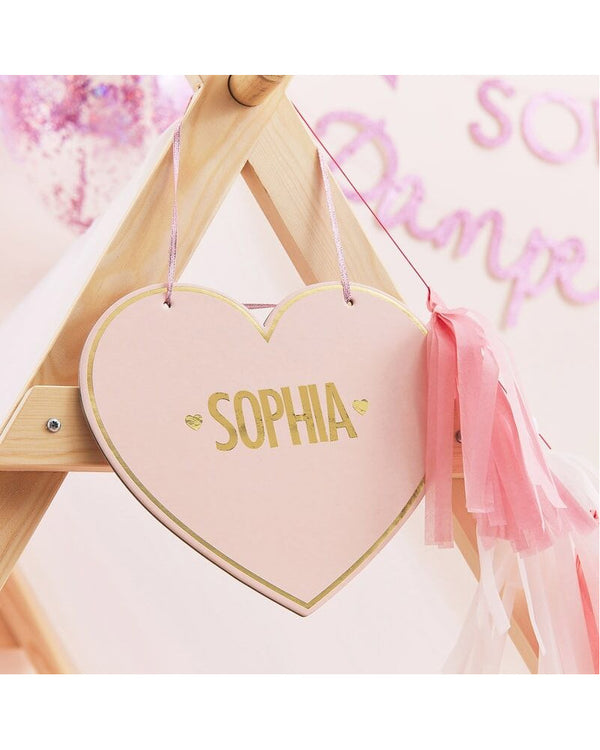 Pamper Party Pink Customisable Heart Name Sign Pack of 4